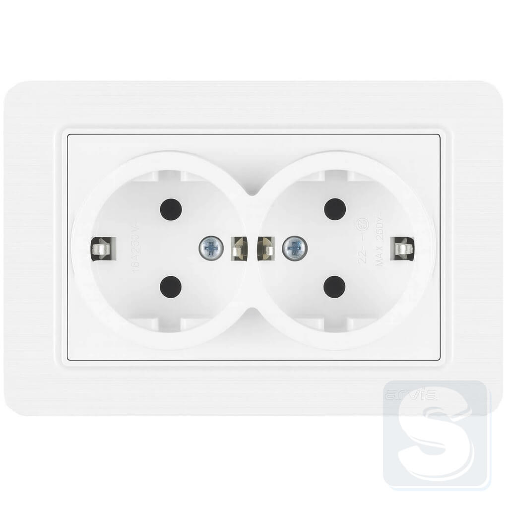 Розетка двойная с заземлением 16A/220V Arvia Electric Lavin Белый